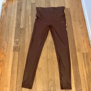 Spanx faux leather leggings in copper brown.